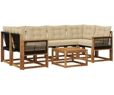 Lauko sofos komplektas su pagalve 7 pcs Natūralus ir bežinis