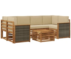 Lauko sofos komplektas su pagalve 7 pcs Natūralus ir bežinis