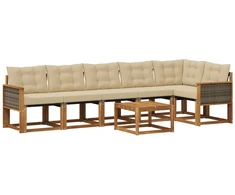 Lauko sofos komplektas su pagalve 7 pcs Natūralus ir bežinis