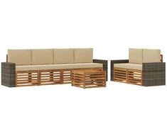 Lauko sofos komplektas su pagalve 7 pcs Natūralus ir bežinis