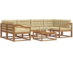 Lauko sofos komplektas su pagalve 7 pcs Natūralus ir bežinis