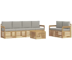 Lauko sofos komplektas su pagalve 7 pcs Balta ir šviesiai pilka
