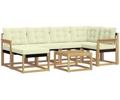 Lauko sofos komplektas su pagalve 7 pcs Balta ir kreminė