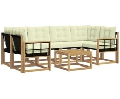 Lauko sofos komplektas su pagalve 7 pcs Balta ir kreminė