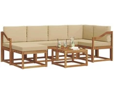 Lauko sofos komplektas su pagalve 7 pcs Natūralus ir bežinis