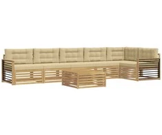 Lauko sofos komplektas su pagalve 7 pcs Balta ir kreminė
