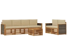 Lauko sofos komplektas su pagalve 7 pcs Natūralus ir bežinis