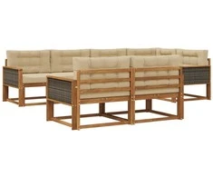Lauko sofos komplektas su pagalve 7 pcs Natūralus ir bežinis