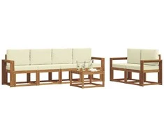 Lauko sofos komplektas su pagalve 7 pcs Natūralus ir grietinėlė