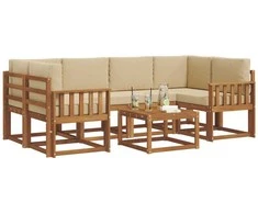Lauko sofos komplektas su pagalve 7 pcs Natūralus ir bežinis