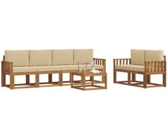 Lauko sofos komplektas su pagalve 7 pcs Natūralus ir bežinis