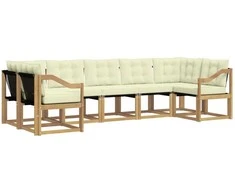Lauko sofos komplektas su pagalve 7 pcs Balta ir kreminė