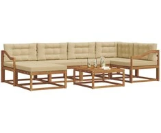 Lauko sofos komplektas su pagalve 7 pcs Natūralus ir bežinis