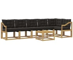 Lauko sofos komplektas su pagalve 7 pcs Balta ir juoda