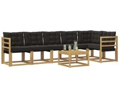 Lauko sofos komplektas su pagalve 7 pcs Balta ir juoda