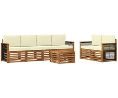 Lauko sofos komplektas su pagalve 7 pcs Natūralus ir grietinėlė