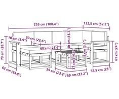 Lauko sofos komplektas 7 vnt. 6 vietos Balta ir šviesiai pilka