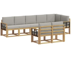 Lauko sofos komplektas su pagalve 8 pcs Balta ir šviesiai pilka