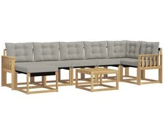 Lauko sofos komplektas su pagalve 8 pcs Balta ir šviesiai pilka