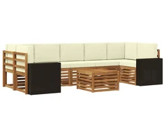 Lauko sofos komplektas su pagalve 8 pcs Natūralus ir grietinėlė