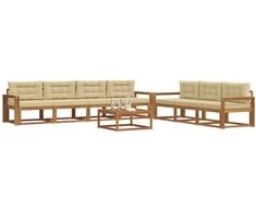 Lauko sofos komplektas su pagalve 8 pcs Natūralus ir bežinis