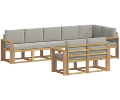 Lauko sofos komplektas su pagalve 8 pcs Balta ir šviesiai pilka