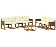Lauko sofos komplektas su pagalve 8 pcs Natūralus ir grietinėlė