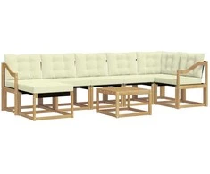 Lauko sofos komplektas su pagalve 8 pcs Balta ir kreminė