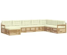 Lauko sofos komplektas su pagalve 8 pcs Balta ir kreminė