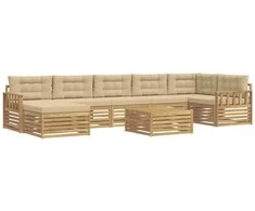 Lauko sofos komplektas su pagalve 8 pcs Balta ir kreminė