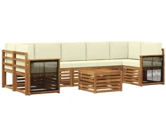 Lauko sofos komplektas su pagalve 8 pcs Natūralus ir grietinėlė