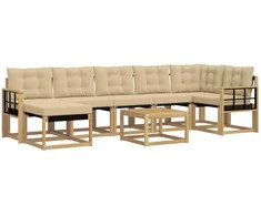 Lauko sofos komplektas su pagalve 8 pcs Balta ir kreminė