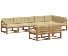 Lauko sofos komplektas su pagalve 8 pcs Natūralus ir bežinis