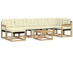Lauko sofos komplektas su pagalve 8 pcs Balta ir kreminė