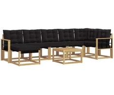 Lauko sofos komplektas su pagalve 8 pcs Balta ir juoda