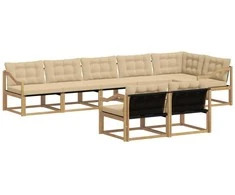 Lauko sofos komplektas su pagalve 8 pcs Balta ir kreminė