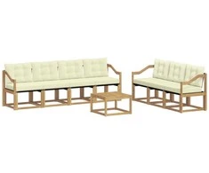 Lauko sofos komplektas su pagalve 8 pcs Balta ir kreminė