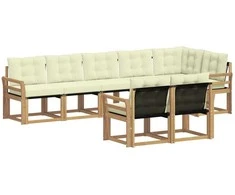 Lauko sofos komplektas su pagalve 8 pcs Balta ir kreminė