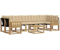 Lauko sofos komplektas su pagalve 8 pcs Balta ir kreminė