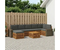Lauko sofos komplektas su pagalve 8 pcs Natūralus ir antracitas