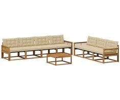 Lauko sofos komplektas su pagalve 8 pcs Natūralus ir bežinis