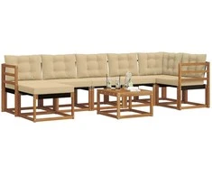 Lauko sofos komplektas su pagalve 8 pcs Natūralus ir bežinis