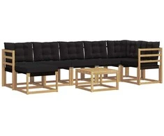 Lauko sofos komplektas su pagalve 8 pcs Balta ir juoda