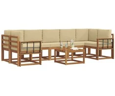 Lauko sofos komplektas su pagalve 8 pcs Natūralus ir bežinis