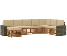 Lauko sofos komplektas su pagalve 8 pcs Natūralus ir bežinis