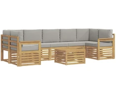 Lauko sofos komplektas su pagalve 8 pcs Balta ir šviesiai pilka