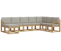 Lauko sofos komplektas su pagalve 8 pcs Balta ir šviesiai pilka