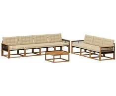 Lauko sofos komplektas su pagalve 8 pcs Natūralus ir bežinis