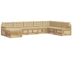 Lauko sofos komplektas su pagalve 8 pcs Balta ir kreminė