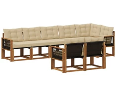 Lauko sofos komplektas su pagalve 8 pcs Natūralus ir bežinis